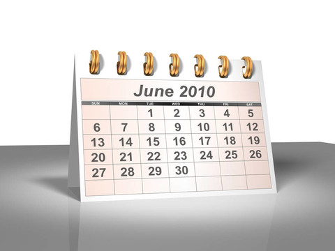 六月2010桌面日歷（3D）。