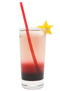 雙色調(diào)喝在紅草和Starfruit Garnish高大的玻璃