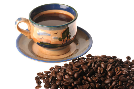 咖啡杯和豆