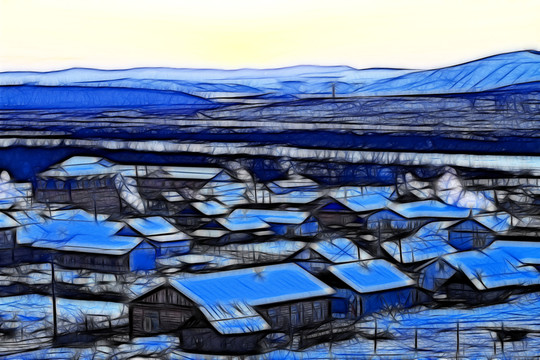 電腦畫 雪鄉(xiāng)村莊