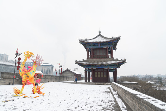 西安古城墻雪景 燈展