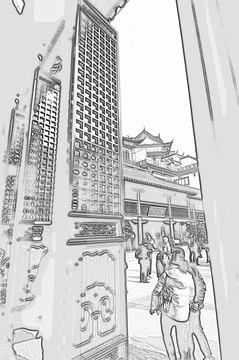 上海建筑線描