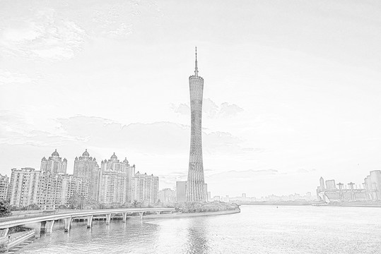 廣州地標線描