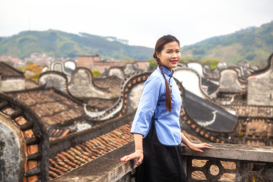 清純民國學生裝少女古村人像