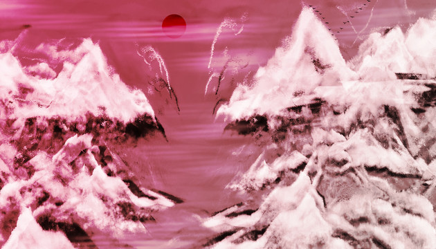 水墨冰雪 冬景 日出 合層