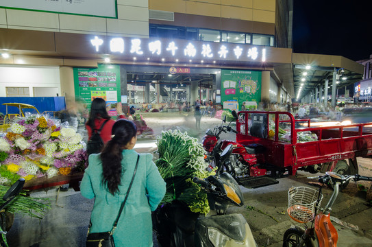中國(guó)昆明斗南花卉市場(chǎng)夜市外景