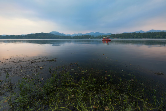 杭州西湖日落風光全景