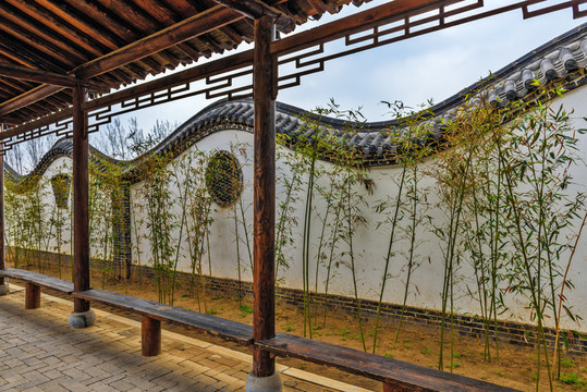 中式建筑回廊 圍墻