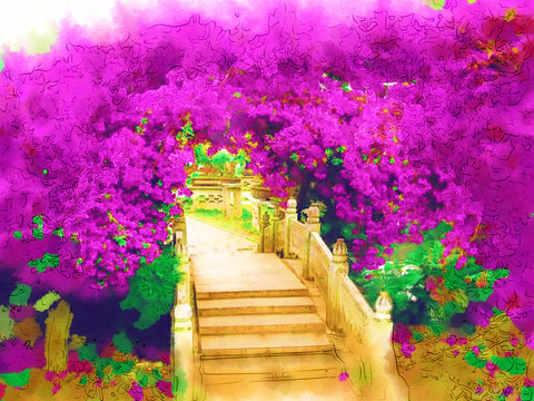 唯美裝飾畫 花橋