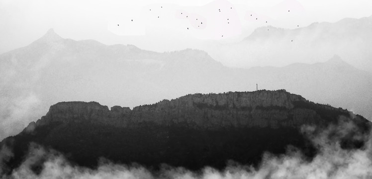 水墨遠(yuǎn)山 飛鳥