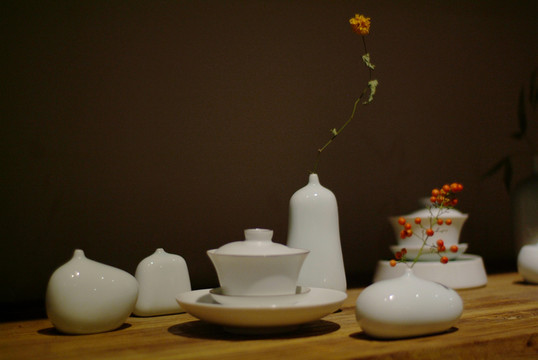 蓋碗 白釉 花插 茶具 茶道