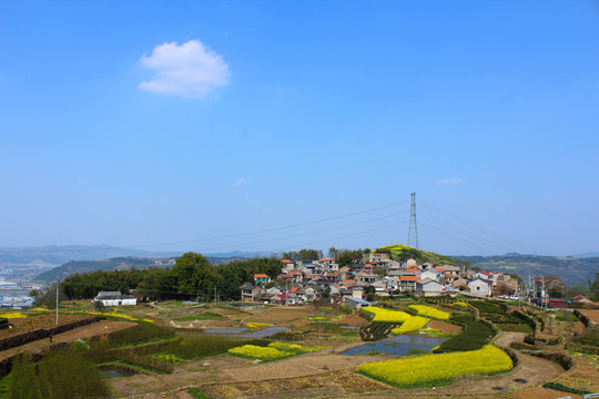 山村景色 小山村 藍(lán)天白云
