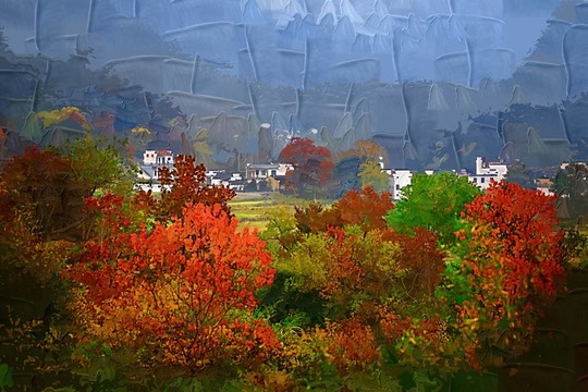 油畫皖南風(fēng)景