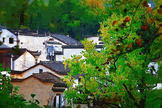 油畫皖南風(fēng)景