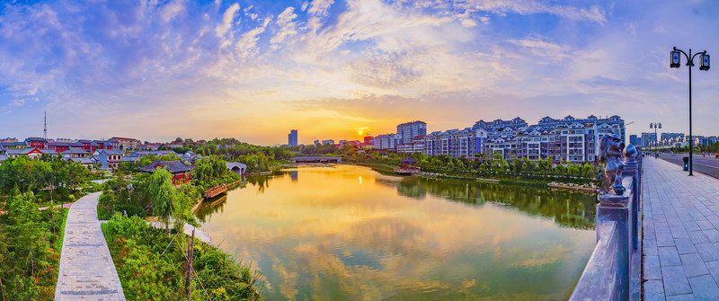 青州南陽河城市晚霞風(fēng)光