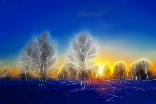 電腦畫 夕照雪林