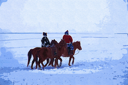 電腦畫(huà) 雪原騎馬