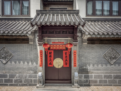 中式古建筑民居宅院大門門頭