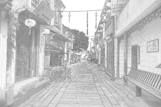 江南古鎮(zhèn)線描 合層