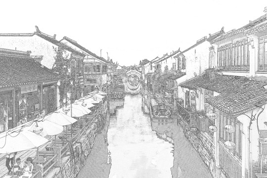 江南古鎮(zhèn)線描 合層