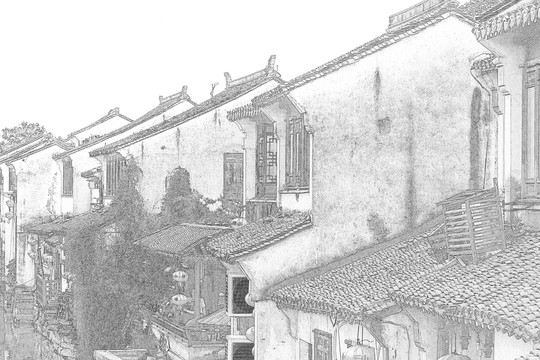 江南水鄉(xiāng)蘇州古鎮(zhèn)線描 合層