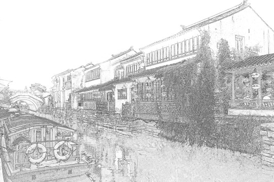 江南水鄉(xiāng)蘇州古鎮(zhèn)線描 合層