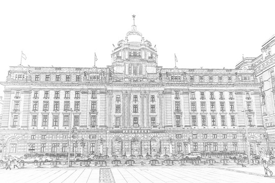 上海外灘老建筑線描合層