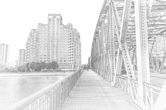 上海外灘老建筑線(xiàn)描合層