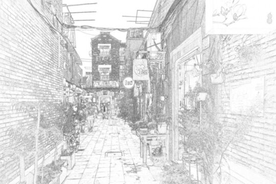 上海新天地石庫門老建筑線描合層