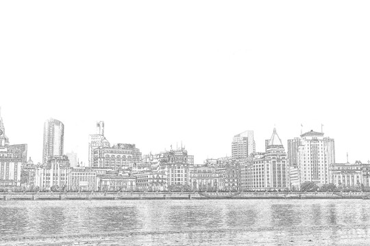 上海外灘老建筑線描合層