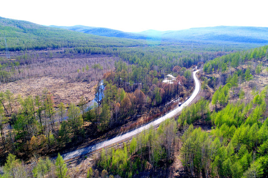 大興安嶺森林山路 航拍