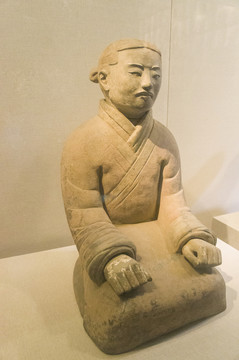 陜西西安文物跽坐陶俑