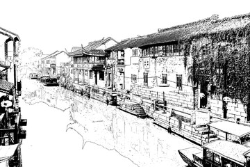 山塘古鎮(zhèn) 江南古鎮(zhèn)線描