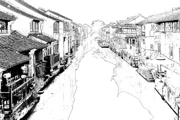 山塘古鎮(zhèn) 江南古鎮(zhèn)線描