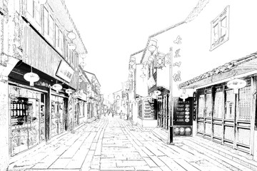 山塘古鎮(zhèn) 江南古鎮(zhèn)線描