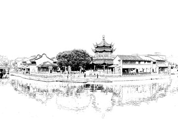 山塘古鎮(zhèn) 江南古鎮(zhèn)線描