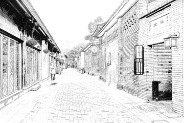 寬窄巷子 四川古鎮(zhèn)線描