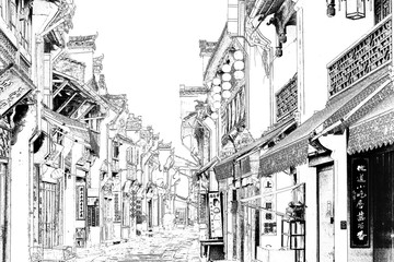 屯溪古鎮(zhèn) 徽州古鎮(zhèn)線描