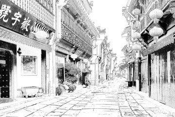 屯溪古鎮(zhèn) 徽州古鎮(zhèn)線描