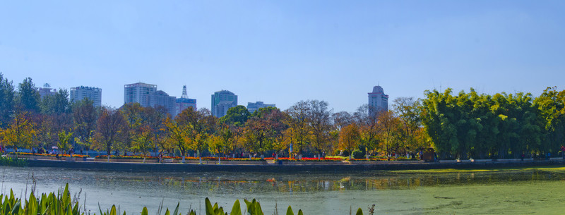 翠湖長堤秋景全景圖