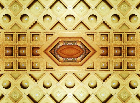 金色古典立體幾何天花背景墻花紋