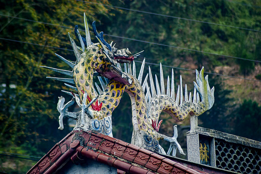 屋檐 龍 雕塑 建筑 宗教 廟