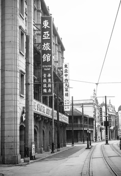 老上海街景黑白照片