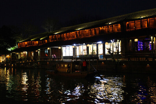 周莊 水鄉(xiāng) 江南建筑 夜景 燈