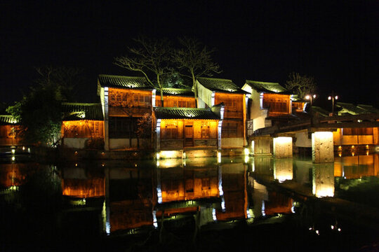 周莊 水鄉(xiāng) 江南建筑 夜景 燈