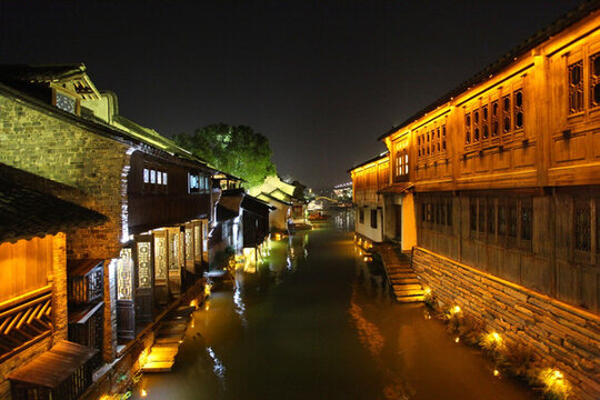 周莊 水鄉(xiāng) 江南建筑 夜景 燈
