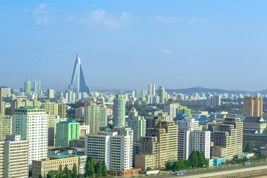 朝鮮平壤城市天際線景色