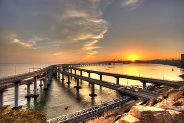 大連 星海灣大橋 夕陽 HDR