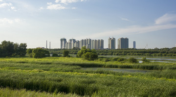 都市新區(qū)建筑濕地風(fēng)光