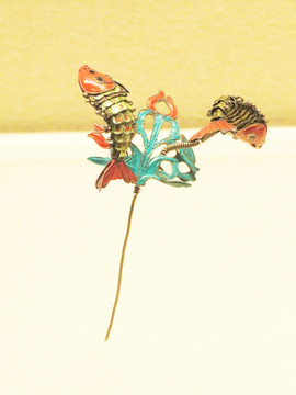 清代雙魚(yú)燒藍(lán)頭簪